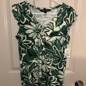 Green Leaf Print Women's Blouse
